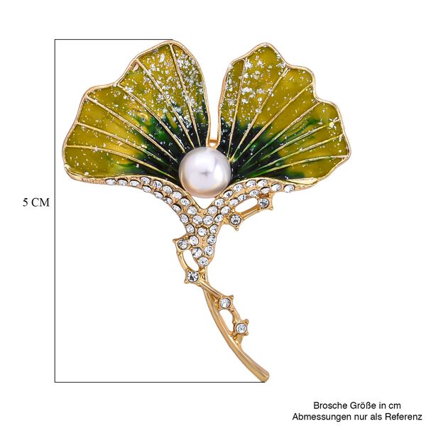 Kunststoff Perle, Wei&szlig;er Kristall Blatt Brosche emailliert, Gr&uuml;n image number 6