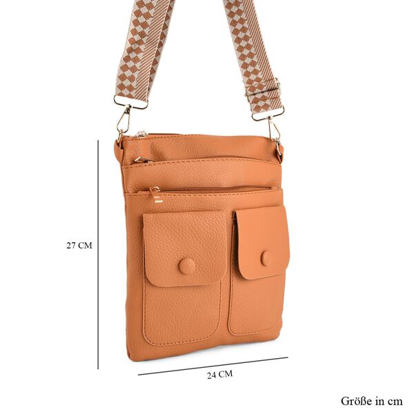 Umhängetasche aus feinem Lederimitat mit mehreren Taschen, Einheitsgröße, Hellorange image number 8