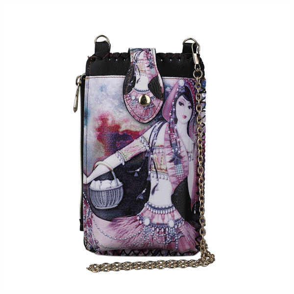 Boho Stil Crossbody Handytasche, Gr&ouml;&szlig;e 18x10,5 cm, Lila und Mehrfarbig