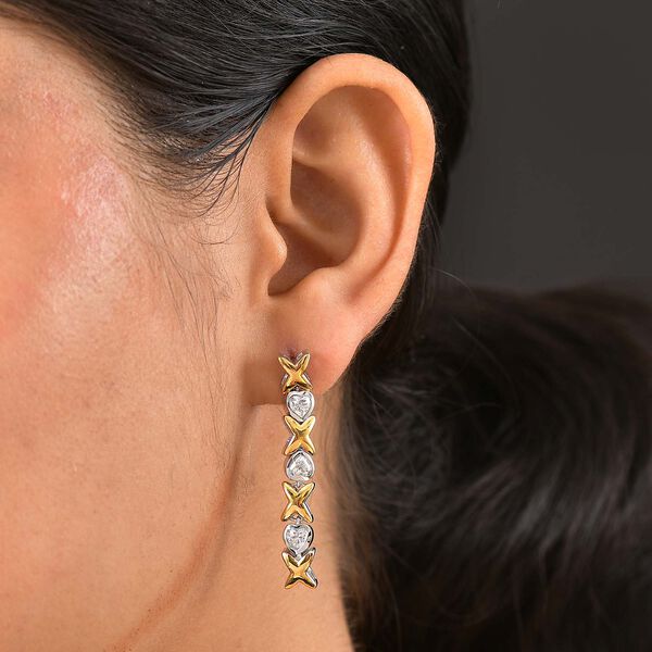 GP Amore Kollektion - Moissanit, Kanchanaburi Blauer Saphir Ohrringe 925 Silber Rhodiniert und 750 Gelbgold Vermeil ca. 1.53 ct image number 2