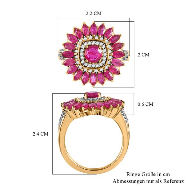 Afrikanischer Rubin (Fissure gef&uuml;llt) Ring, 925 Silber Gelbgold Vermeil, (Gr&ouml;&szlig;e 17.00) ca. 3.44 ct image number 7