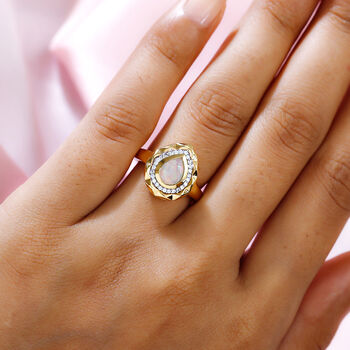 Nat&uuml;rlicher, &auml;thiopischer Opal und Zirkon-Ring - 0,93 ct.