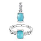 2er Set - D'Joy Sleeping Beauty Türkis Anhänger und Ring, 925 Silber rhodiniert (Größe 19.00) ca. 2.00 ct