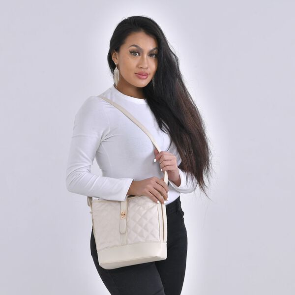 Gesteppte Umh&auml;ngetasche, Karomuster, beige image number 2