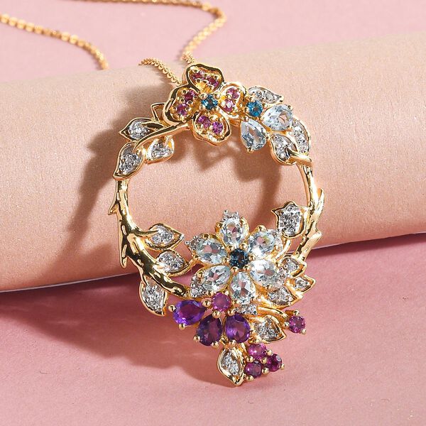 GP Italian Garden Kollektion - Mehrfarbiger Edelstein-Anh&auml;nger mit Kette in Silber image number 3