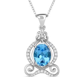 Schweizer Blautopas, Weißer Zirkon Schmuckset 925 Silber rhodiniert ca. 2,43 ct.