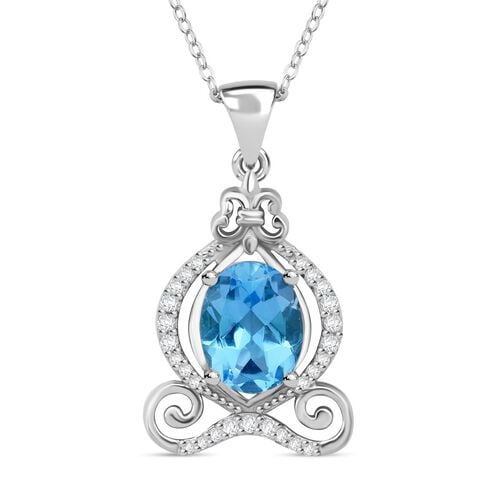 Schweizer Blautopas, Weißer Zirkon Schmuckset 925 Silber rhodiniert ca. 2,43 ct. image number 0