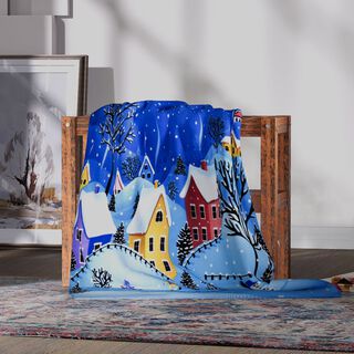 Winterzauber Klaus Fleece-Kuscheldecke, Weihnachtsdorf Design, 130x170 cm