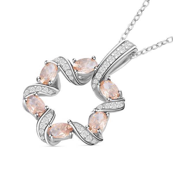 Champagner und wei&szlig;e Zirkonia Anh&auml;nger mit Kette, Messing image number 4