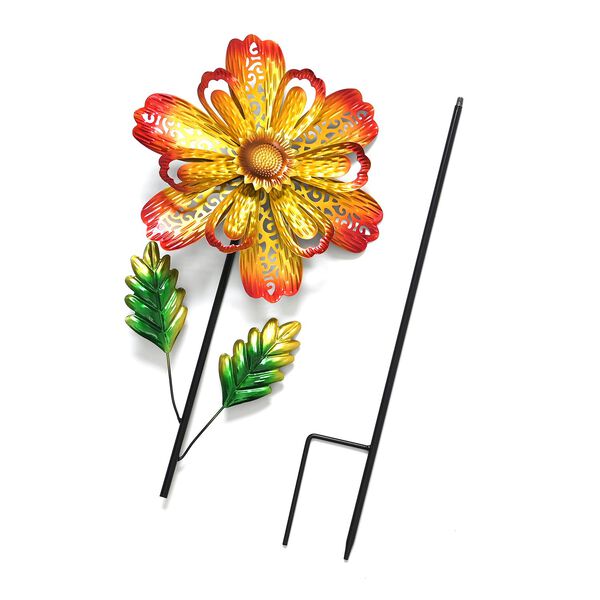 Dekoratives Windspiel in Blumenform aus Metall, mit Ausschnitt-Design in Gelb,  25x97cm image number 2