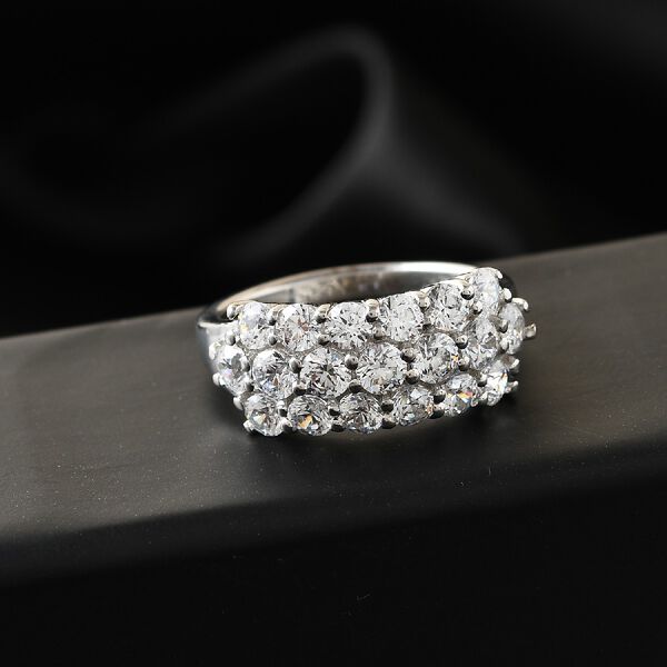 LUSTRO STELLA Hergestellt mit ZIRKONIA Cluster-Ring 925 Silber Platin-Überzug image number 2