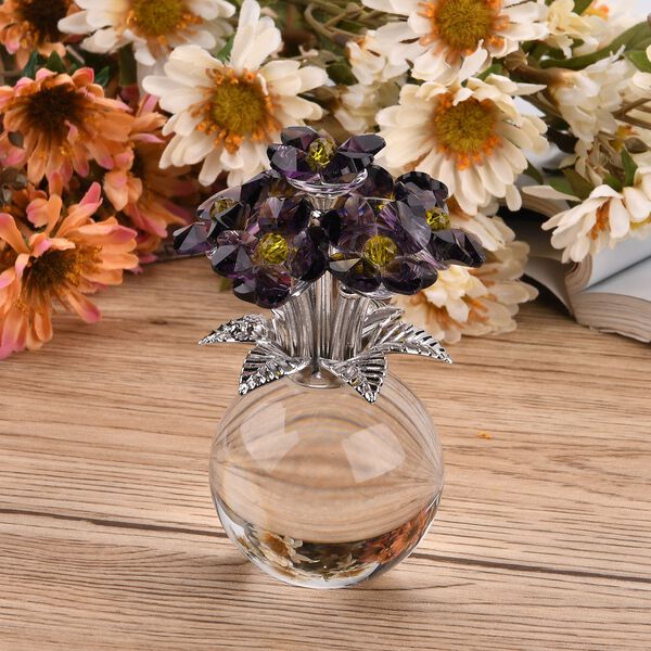 Kristallglas-Blume mit silberfarbenem Metallstiel, dekorativ geschliffen, 1x8 cm, Transparent Lila image number 2