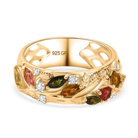 AA Mehrfarbig-Turmalin Ring 925 Silber 750 Gelbgold Vermeil (Größe 17.00) ca. 1,30 ct