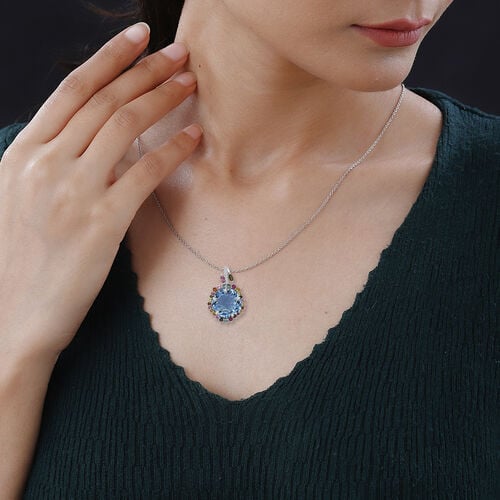 AA Blau Topas, Mehrfarbig-Turmalin Schmuckset 925 Silber rhodiniert ca. 14,15 ct. image number 1