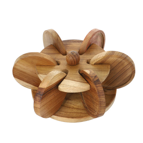 Untersetzer mit handgeschnitztem St&auml;nder aus Teakholz, Braun image number 1