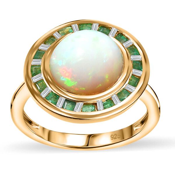 AA Nat&uuml;rlicher, &auml;thiopischer Welo Opal, Smaragd Ring 925 Silber 750 Gelbgold Vermeil (Gr&ouml;&szlig;e 18.00) ca. 3.25 ct image number 5