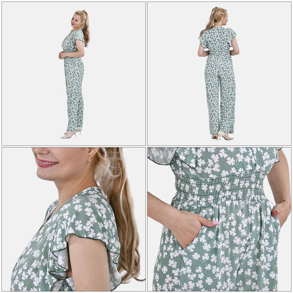 Jumpsuit mit gesmokter Taille und Flatterärmel, grün image number 5