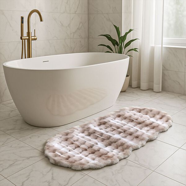 Kunstfell-Teppich mit Wellenform und Schaumstoffunterlage, 60x180cm, Grau image number 3