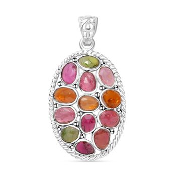 Nat&uuml;rlicher mehrfarbiger Turmalin Anh&auml;nger, 925 Silber platiniert ca. 4.97 ct