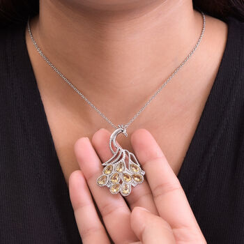 Citrin, Wei&szlig;er Zirkon Anh&auml;nger mit Kette, 316L Edelstahl ca. 4.35 ct