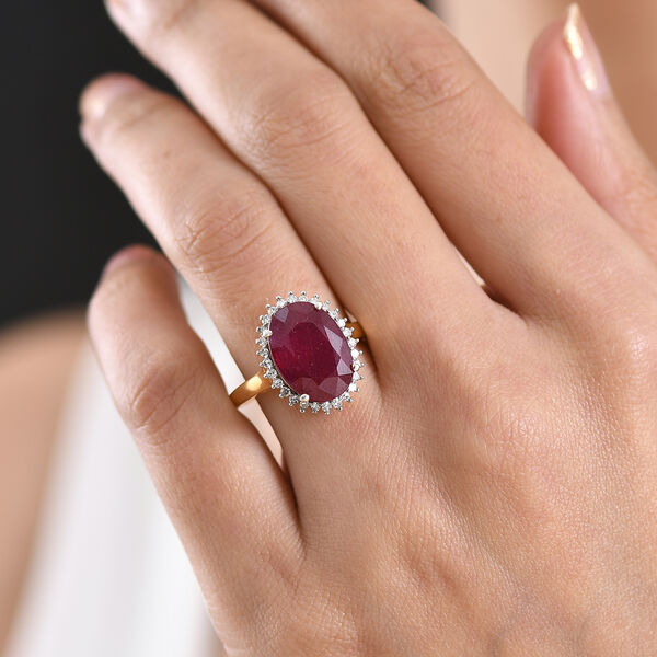 LUXURIANT - AA Niassa Rubin, Lab Grown Diamant Ring 925 Silber 750 Gelbgold Vermeil (Gr&ouml;&szlig;e 20.00) ca. 8.95 ct image number 2