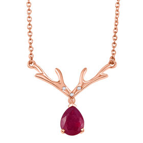 D'Joy Afrikanischer Rubin (Fissure gefüllt), Weißer Zirkon Halskette ca. 45 cm 925 Silber 750 rosévergoldet ca. 2.50 ct