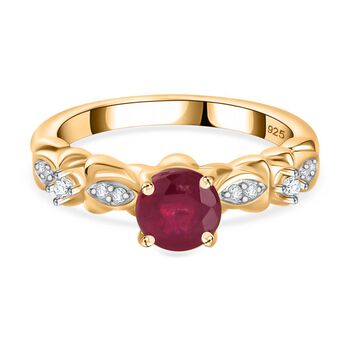 Afrikanischer Rubin (Fissure gef&uuml;llt), Wei&szlig;er Zirkon Ring 925 Silber 750 Gelbgold Vermeil (Gr&ouml;&szlig;e 17.00) ca. 1,37 ct