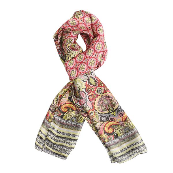 100% natürlicher Satin Seiden Schal, 165x50 cm, Arabeske Muster, Beige image number 4