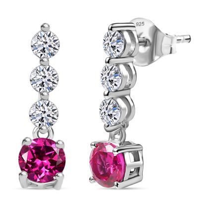 AAA Lab Grown Rosa Saphir, Wei&szlig;er Zirkon Ohrringe 925 Silber platiniert ca. 2.68 ct