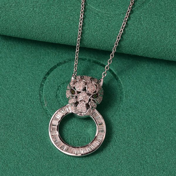 GP Trifono Kollektion- Panther wei&szlig;er und gr&uuml;ner Diamant und Kanchanaburi blauer Saphir Anh&auml;nger mit 45cm Kette, 925 Silber rhodiniert - 0.99 ct. image number 2
