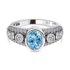 Kambodschanischer, blauer Zirkon, weißer Zirkon Ring, 925 Silber platiniert, ca. 2.68 ct