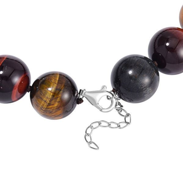 Mehrfarbiges Tigerauge Halskette (18-20 mm) ca. Flexibles cm 925 Silber rhodiniert ca. 1000,00 ct. image number 2