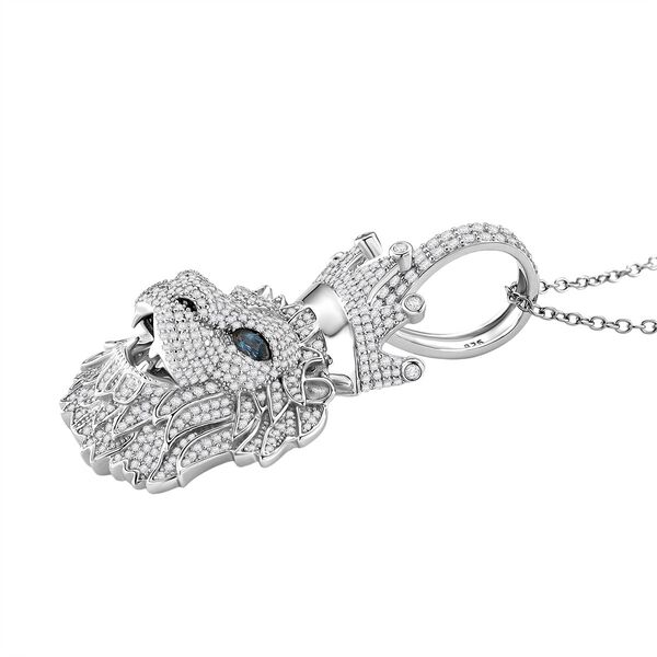 Moissanit L&ouml;wenkopf, London Blau Topas Anh&auml;nger mit Kette, 925 Silber rhodiniert ca. 4.07 ct image number 4