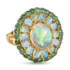 Natürlicher, äthiopischer Welo Opal, Sambischer Smaragd Ring, 925 Silber Gelbgold Vermeil (Größe 21.00), ca. 5.24 ct