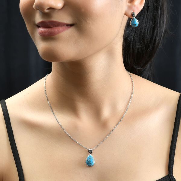 Blaues T&uuml;rkis Schmuckset  Edelstahl ca. 13,39 ct. image number 3