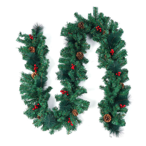 Weihnachten Girlande Rattan mit Kiefernzapfen und roten Beeren, Länge 300 cm, Grün  image number 0
