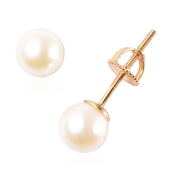 Japanischer Akoya-Perlen-Ohrstecker, 925 Silber Gelbgold &Uuml;berzug