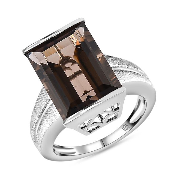 Rauchquarz Ring, 925 Silber platiniert (Größe 17.00) ca. 7.13 ct image number 4