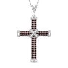 Roter Granat Kreuzanh&auml;nger mit Kette, 925 Silber rhodiniert ca. 0,51 ct