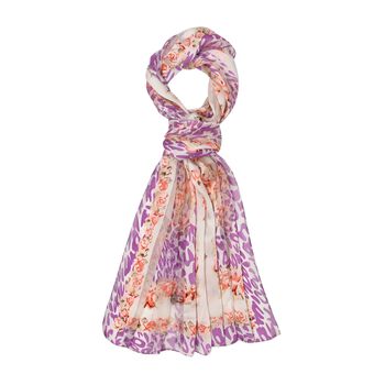 LA MAREY 100% Maulbeerseiden Schal, violett und Leopardenmuster