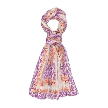 LA MAREY - 100% Maulbeeren-Seidenschal, Chiffon, 65x175 cm, lila und orange