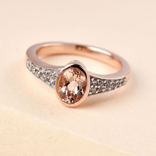 Morganit und wei&szlig;er Zirkon-Ring, 925 Silber Ros&eacute;gold Vermeil  ca. 0,99 ct image number 2