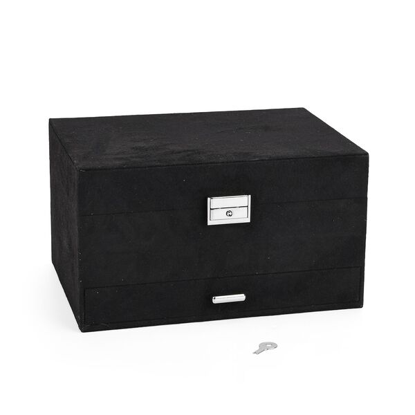 4-lagige Schmuckbox aus Samt mit 10 Silberputztüchern, 23,8×17×14,2 cm, Schwarz image number 2