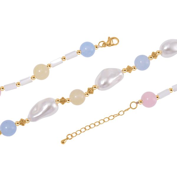 Wei&szlig;e Muschelkernperle, Mehrfarbig Edelsteine Halskette ca. 45 cm+ 5 cm Extender, Std Gelb image number 4