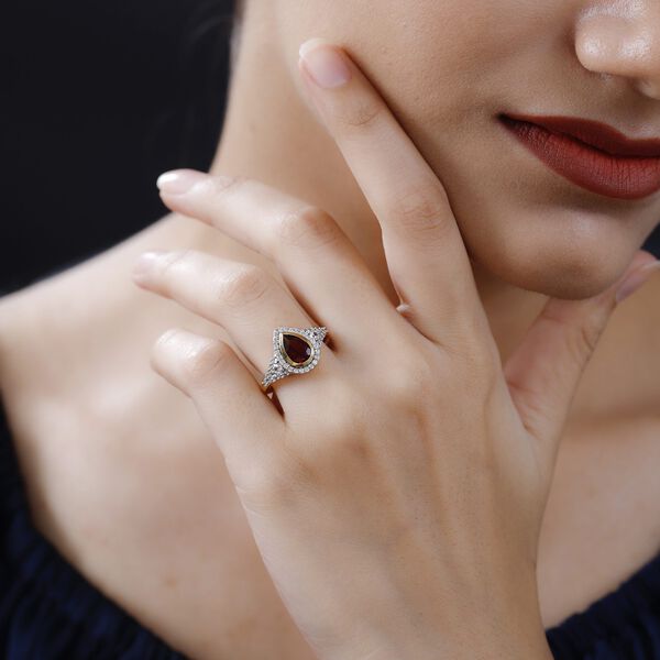 Kirschcitrin und weißer Zirkon Ring, 925 Silber vergoldet, ca. 1.85 ct image number 3