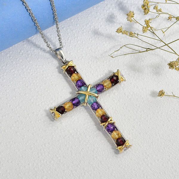 EverTrue AA Multi-Edelstein Anh&auml;nger mit 50cm Kette - 5,70 ct. image number 1