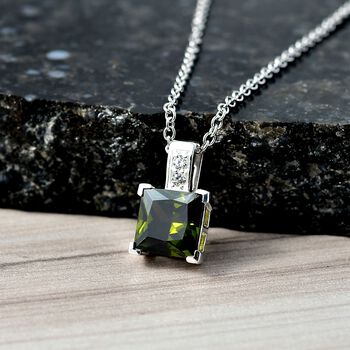 D'Joy Peridot Zirkonia, Wei&szlig;er Zirkonia Anh&auml;nger 925 Silber und 316L Edelstahlkette 50 cm