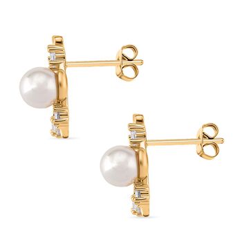 Wei&szlig;e Muschelkernperle (5-7 mm), Wei&szlig;es Perlmutt Ohrringe, Nickelfreies Messing, golfarben