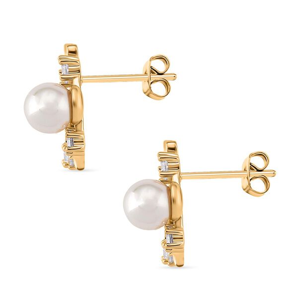 Wei&szlig;e Muschelkernperle (5-7 mm), Wei&szlig;es Perlmutt Ohrringe, Nickelfreies Messing, golfarben image number 4