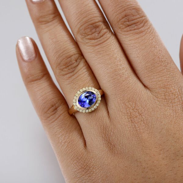 AAA Tansanit und nat&uuml;rlicher gelber Diamant Ring in 585 Gold - 2,17 ct. image number 2